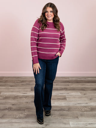 Marsha Striped Pullover Sweater | Dark Magenta
