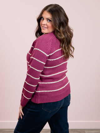 Marsha Striped Pullover Sweater | Dark Magenta