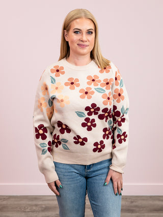 Midge Floral Pullover Sweater | Taupe