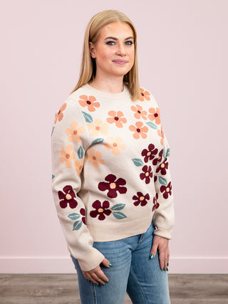 Midge Floral Pullover Sweater | Taupe