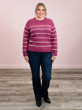 Marsha Striped Pullover Sweater | Dark Magenta