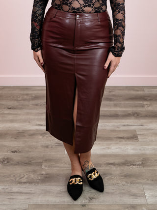 DEX | Enzo Faux Leather Midi Skirt | Bordeaux