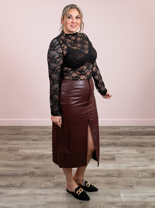 DEX | Enzo Faux Leather Midi Skirt | Bordeaux