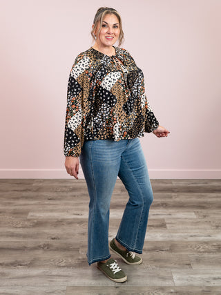 Serenade Long Sleeve Floral Blouse | Black & Taupe