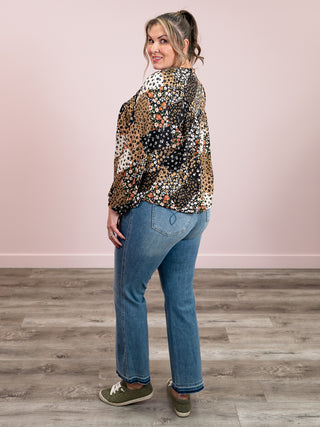 Serenade Long Sleeve Floral Blouse | Black & Taupe