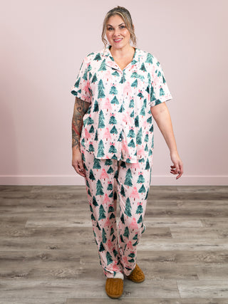 *NEW* Shirley Pajama Set | Button Down & Pants | Pink Tree