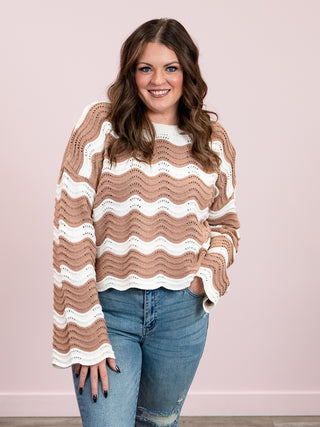 Waverly Knit Sweater | Taupe & White