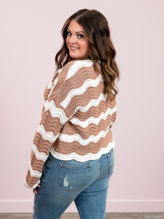 Waverly Knit Sweater | Taupe & White