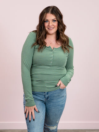 Striped Henley Long Sleeve | Fern