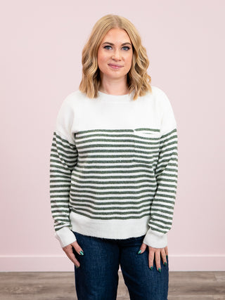 Julia Striped Sweater | Dark Sage