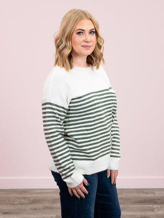 Julia Striped Sweater | Dark Sage