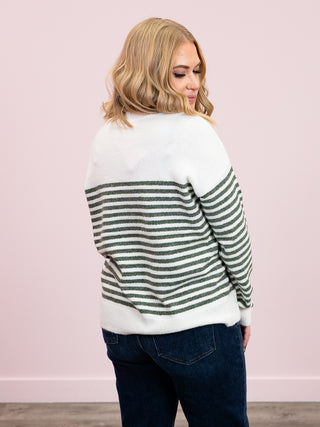 Julia Striped Sweater | Dark Sage