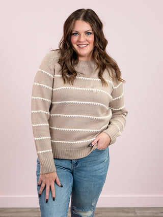 Marsha Striped Pullover Sweater | Taupe