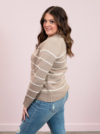 Marsha Striped Pullover Sweater | Taupe