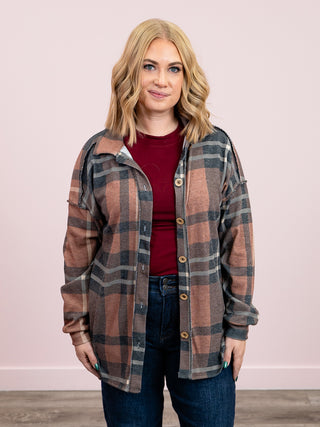 Highlander Button Down Plaid Top | Brown