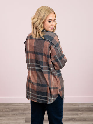 Highlander Button Down Plaid Top | Brown