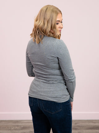 Striped Henley Long Sleeve | Charcoal