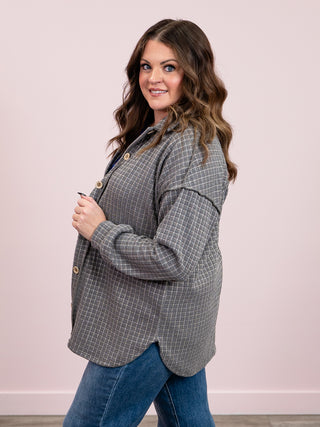 Woodshed Button Down Checker Shacket Top | Dark Grey