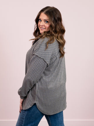 Woodshed Button Down Checker Shacket Top | Dark Grey
