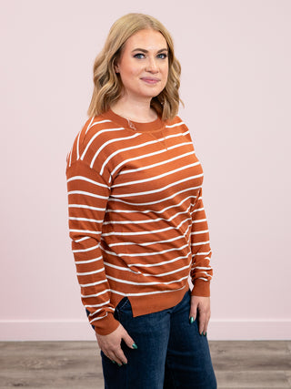 Chloe Striped Pullover Sweater | Copper