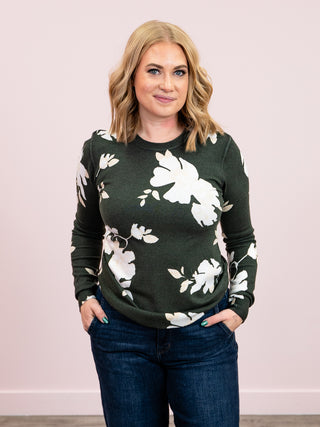 Adaline Floral Pullover Sweater | Olive