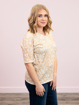 Karrington Floral V-Neck Top | Sand