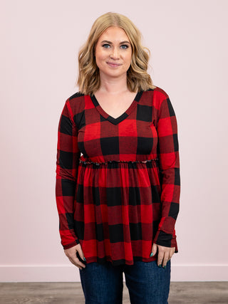 *NEW* New Chapter Long Sleeve Babydoll Top | Black & Red Plaid