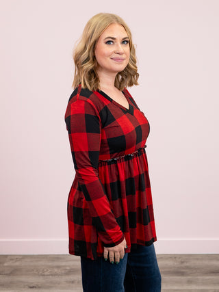 *NEW* New Chapter Long Sleeve Babydoll Top | Black & Red Plaid