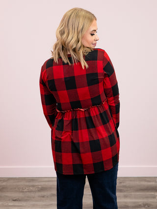 *NEW* New Chapter Long Sleeve Babydoll Top | Black & Red Plaid