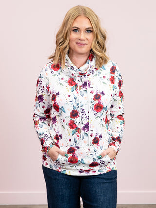 Cassy Soft Funnel Neck Pullover | Burgundy Bloom