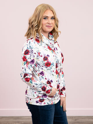 Cassy Soft Funnel Neck Pullover | Burgundy Bloom