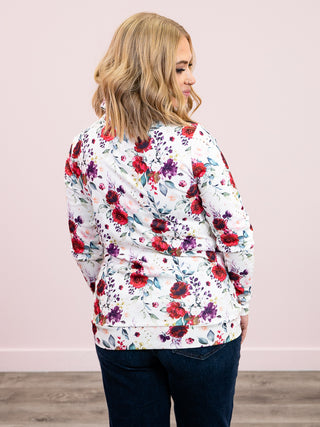 Cassy Soft Funnel Neck Pullover | Burgundy Bloom