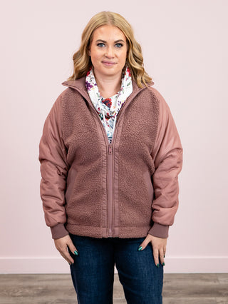 Alpine Fleece Zip Up Bomber Jacket | Rose Taupe