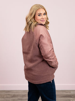 Alpine Fleece Zip Up Bomber Jacket | Rose Taupe