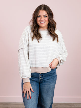 *NEW* Meant To Be Pullover | Heather Grey & Stone Stripe