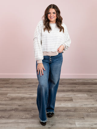 *NEW* Meant To Be Pullover | Heather Grey & Stone Stripe