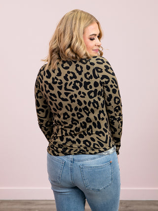 *NEW* Blair Long Sleeve Top | Olive Animal Print