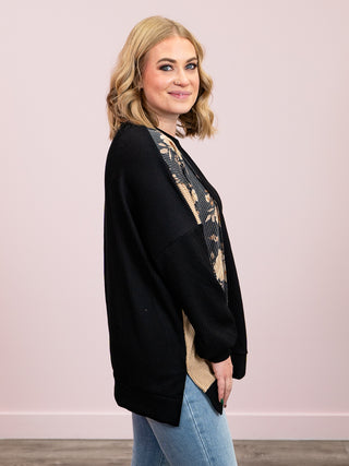 *NEW* Downtown Petals Ribbed Long Sleeve Top | Black