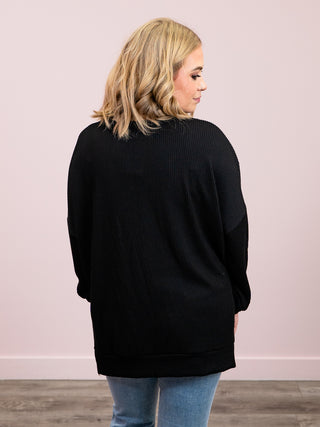 *NEW* Downtown Petals Ribbed Long Sleeve Top | Black