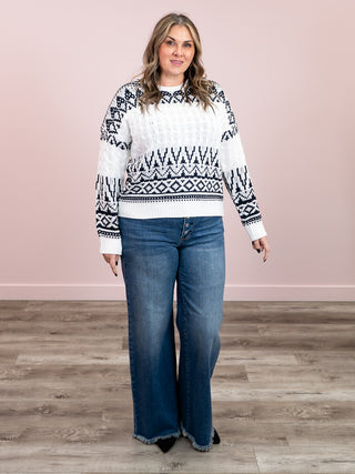 *NEW* Snowdrift Pullover Sweater | Ivory and Navy Mix