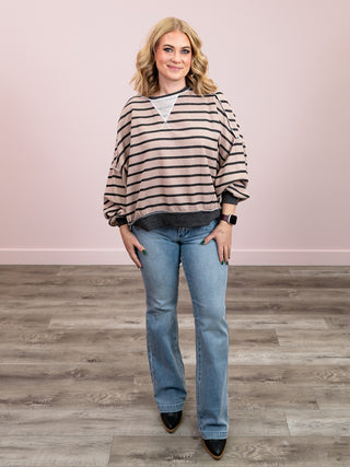 *NEW* Meant To Be Pullover | Mocha & Charcoal Stripe