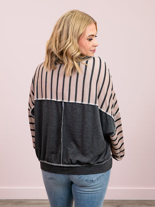 *NEW* Meant To Be Pullover | Mocha & Charcoal Stripe