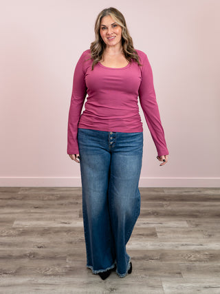 *RESTOCK* Kenley Ribbed Long Sleeve Top | Magenta