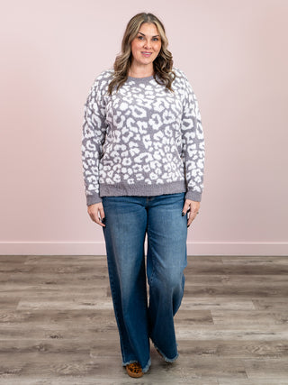 *NEW* Gianna Pullover Sweater | Grey Leopard
