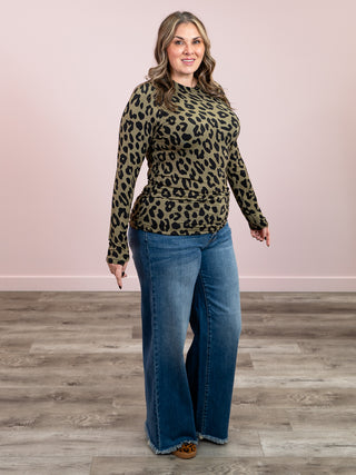 *NEW* Blair Long Sleeve Top | Olive Animal Print