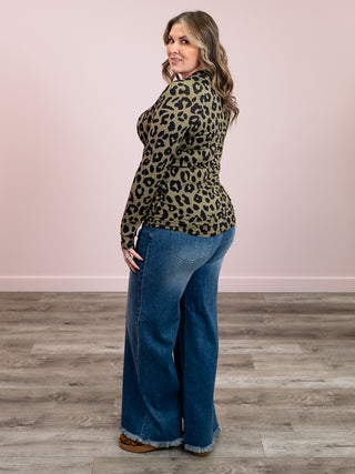 *NEW* Blair Long Sleeve Top | Olive Animal Print
