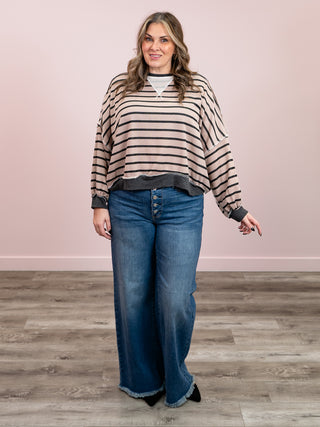 *NEW* Meant To Be Pullover | Mocha & Charcoal Stripe