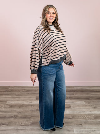 *NEW* Meant To Be Pullover | Mocha & Charcoal Stripe