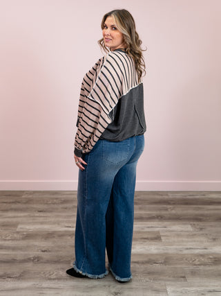 *NEW* Meant To Be Pullover | Mocha & Charcoal Stripe
