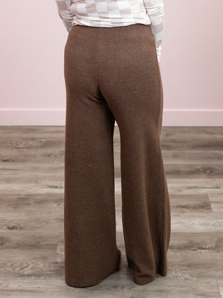 *NEW* Room 34 | Alex Wide Leg Ribbed Pant | Mocha Heather